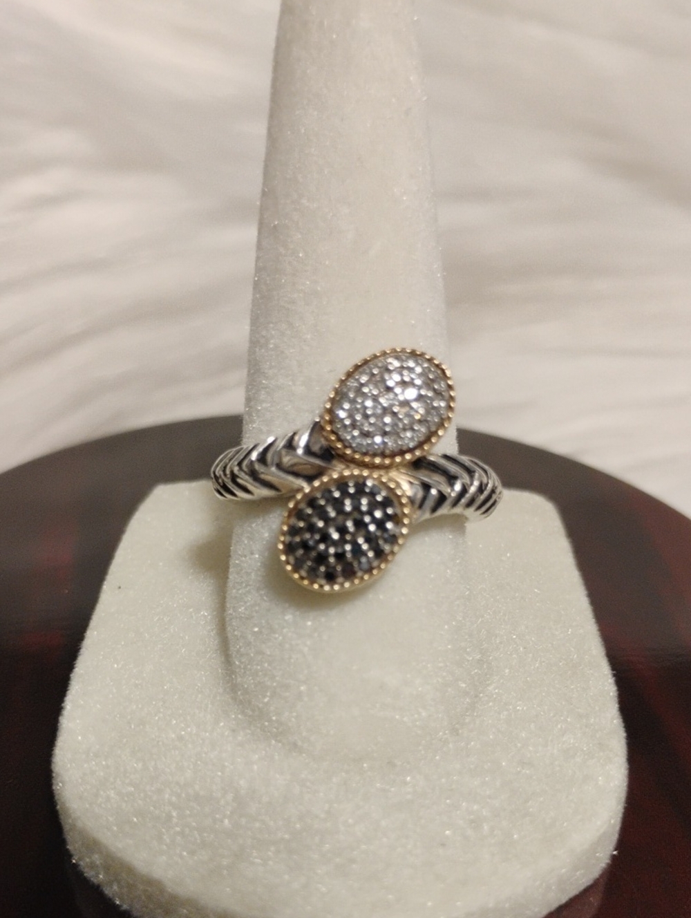 SALE! Effy Balissima 18k/925 Dual Oval Pavé Ring W Black/White Diamonds